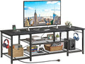 YGEOMER TV Stand for Up to 75 Inch TVs Entertainment Center with Power Outlet and Open Storage Shelves TV Media Console Table for Living Room and Bedroom Black