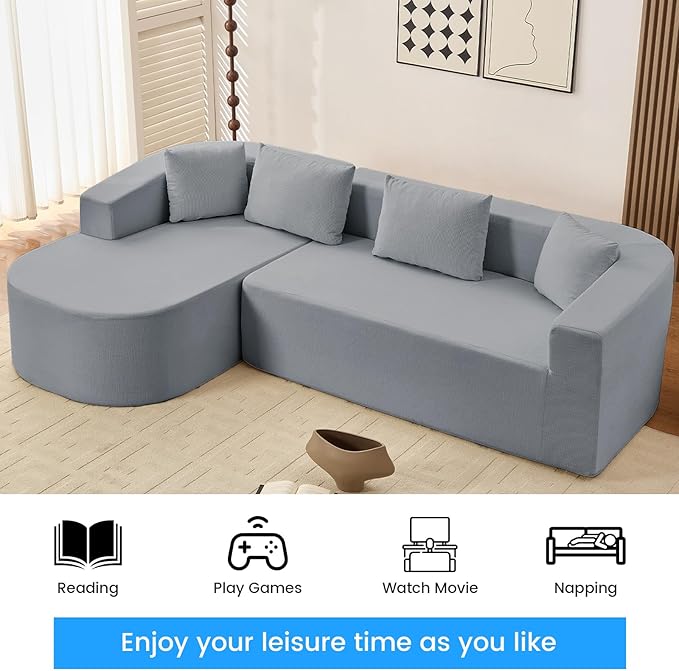PUREMIND 98 L Shaped Sectional Couches for Living Room Boneless Comfy Modern Sofa Cloud Sectional Modern Sleeper Couch with Chaise for Bedroom Apartment No Assembly Required (Light Grey)