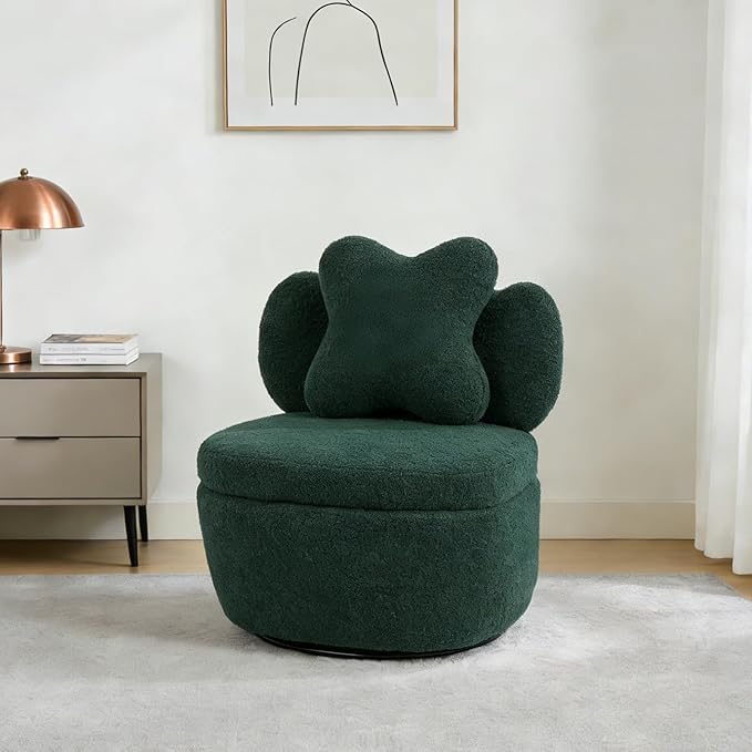 Teddy Velvet Swivel Accent Chair with Storage 360° Rotating Ergonomic Armchair Scratch-Resistant Upholstered Sofa Chair for Living Room Bedroom Nursery Apartment or Small Spaces 300 lbs Capacity