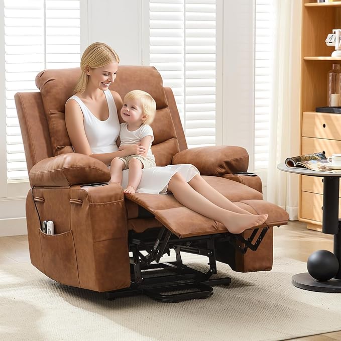 Power Lift Recliner Chair for Elderly with Massage &amp HeatOversized Electric ReclinersHome Theater Seat with 2 Cup Holders Side Electric Glider Reclining Single Sofa Chair for Living Room