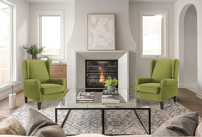 Accent Chair for Living Room Set of 2 High Back Reading Armchairs with Removable Seat Cushion Mid-Century Single Couch in Fabric Modern Ergonomic Wingback Chair for BedroomClub Balcony