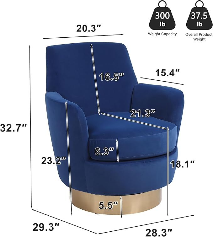 Set of 2 Swivel Accent Chair Modern Velvet American Design Swivel Round Barrel Chairs Upholstered Cozy Style for Living Room Bedroom Home Office (Velvet Navy 2-Pack)
