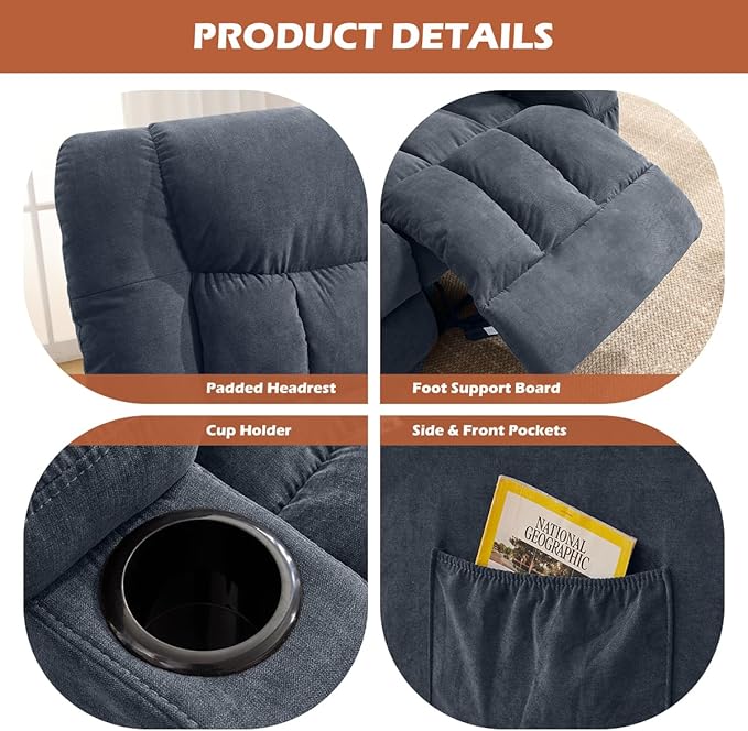 Recliner Loveseat with Cup Holders for Living Room Love Seat Manual Oversized Recliner with Ergonomic Side Pocket for Adult