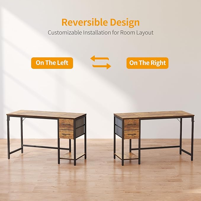 BANTI Computer Home Office Desk with 2 Drawers 47 Inch Small Desk Study Writing Table Modern Simple PC Desk for Home Bedroom Rustic Brown