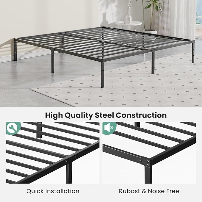 Sweetcrispy Queen Size 12 Inch Platform Bed Frame Heavy Duty Metal Foundation Frame Noise-Free Sturdy Steel Slats Underbed Storage No Box Spring Needed Quick Setup