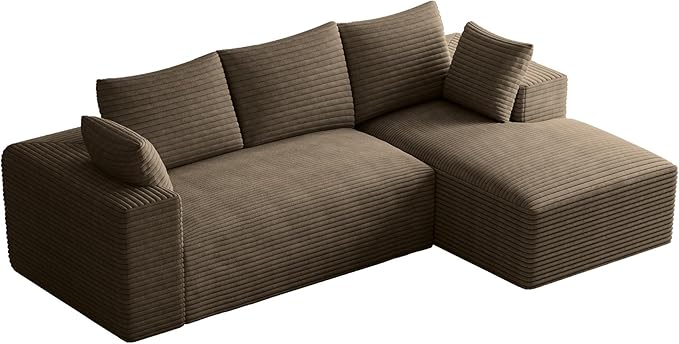 107 L-Shaped Boneless Sectional Couches for Living Room Comfy Corduroy Fluffy Cloud Couch Deep Seat Memory Foam Plush Modular Sectional Sofa with Right-Facing Chaise No Assembly Brown