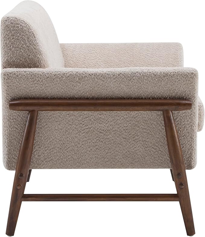 Christopher Knight Home Canna Boucle Flared Arms Loveseat Comfy Upholstery 2 Seater Sofa Wooden Frame Living Room Chair Soft Seating Lounge Sofa for Bedroom/Office Almond + Walnut