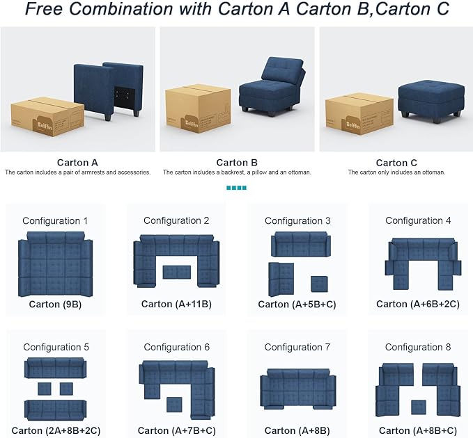 Belffin Ottoman Module with Storage for Modular Sofa Sectional Couch Cube Seat Square Storage Ottoman Footrest Modern Fabric Blue