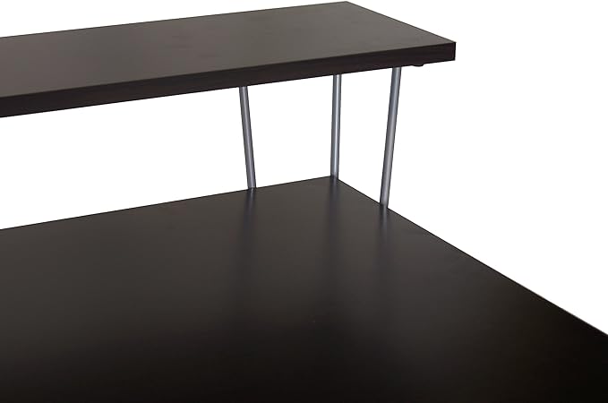 Proman Products Marcus Jr. Modern Home Office Desk with Storage – Functional Computer Writing Desk with Dual Side Compartments Large Hidden Storage Raised Display Shelf
