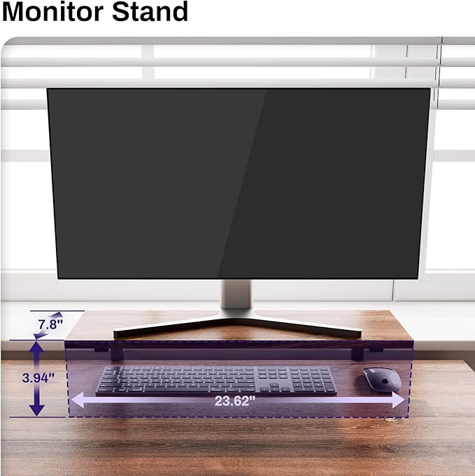 It's_Organized Reversible L Shaped Desk with Monitor Stand58x47 inch Corner DeskStudy Writing Computer Table with Storage Shelves for Home OfficeRustic Brown/Black