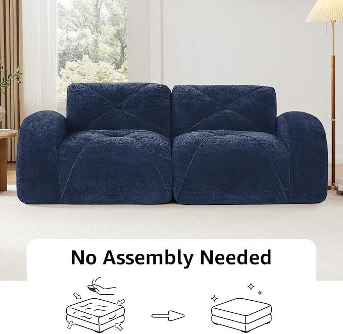 80.3'' Modular Loveseat Sectional Couches for Living Room Modern Velvet Cozy Boneless Sofa with 2 Ottoman No Assembly Required Comfy Couch Blue Cloud Boneless Couch in a Box Sofas para Sala