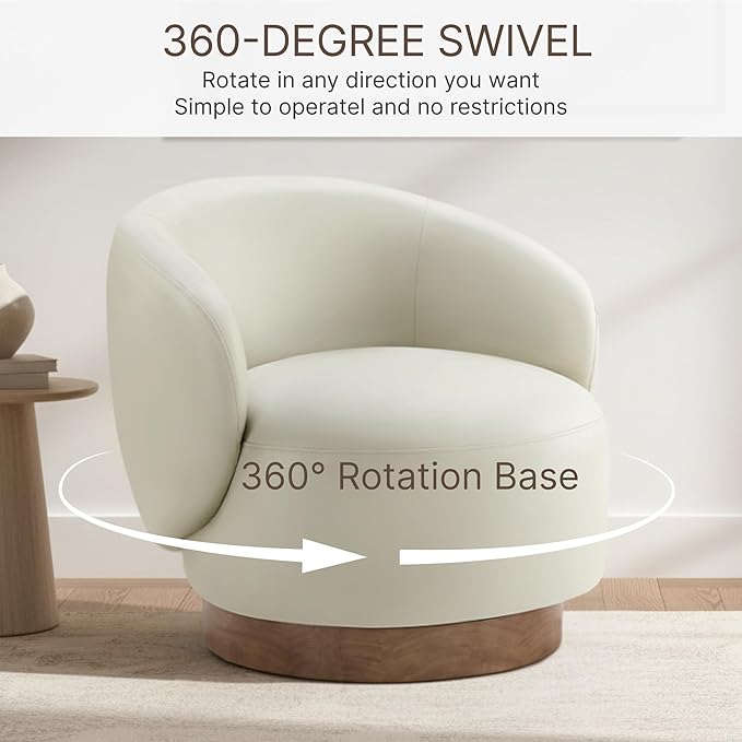Swivel Accent Chair Modern Round Barrel Armchair with Upholstered Faux Leather for Living Room Bedroom Waitingroom1 BoxCream