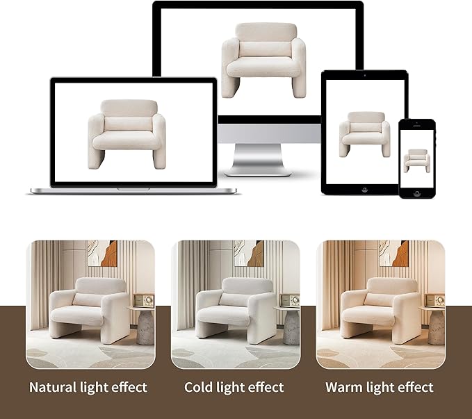33.86 Accent Chairs Modern Sherpa Fabric Armed Chair Comfy Upholstered Armchair Leisure Single Sofa Chair with a Waist Pillow for Bedroom Office and Living Room