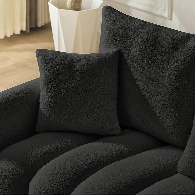 L Shaped Couch with Console 3 Seater Oversized Modern Sectional Modular Teddy Cloud Fluffy Comfy Sofa Couch with Storage &amp USB Charging Ports &amp Cup Holders for Living Room Office Apartment B