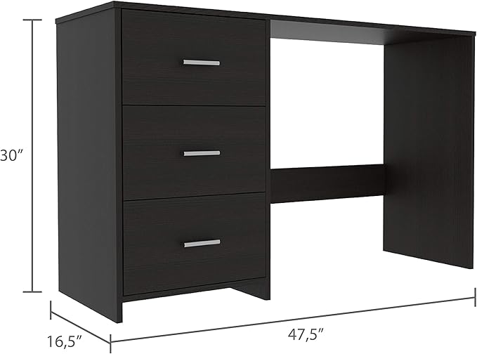 3-Drawer Writing Work Study Desk Computer Desk Black Wengue for Home Office Living Room Black Wengue Finish