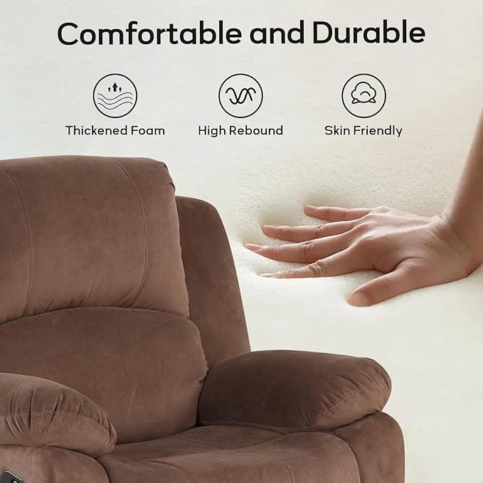 EBELLO Classic Recliner Manual Chair with Soft Padded Headrest and Armrest Overstuffed Recliner Single Sofa Chair for Living Room Bedroom Brown