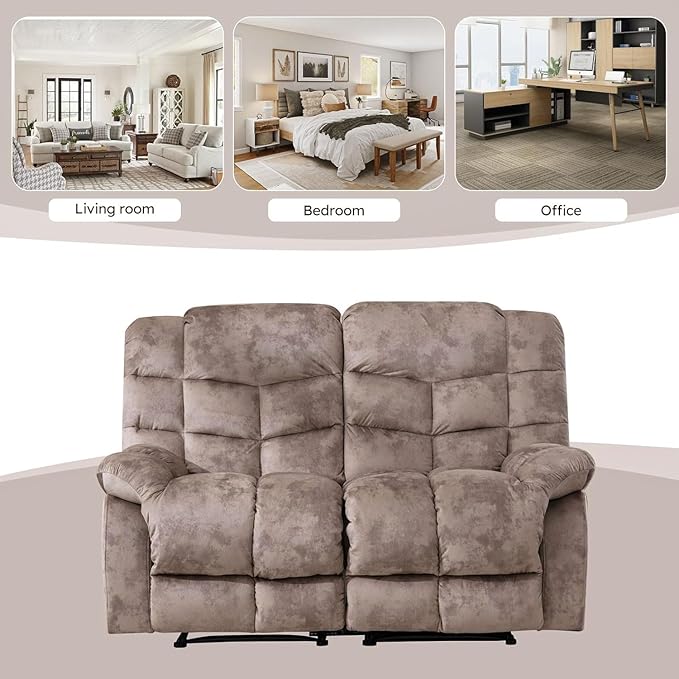 EBELLO Loveseat Recliner Sofa for Living Room Extra Wide Modern Overstuffed 2 Seat Reclining Manual Sofa Chair Breathable Fabric and Padded Cushion Light Brown