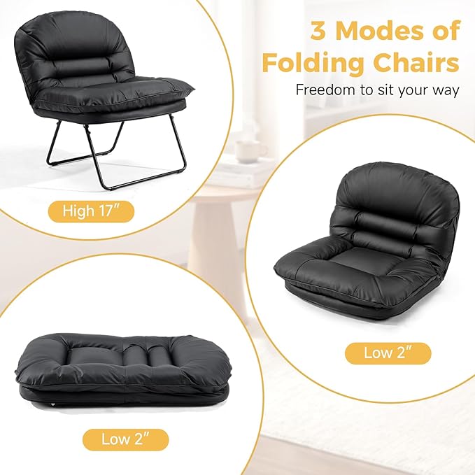 NEWBULIG Floor Chair Adjustable Space Saving Accent Chair for Living Room &amp Bedroom Comfy Reading &amp Meditation Chair Compact Foldable Design for Easy Storage Modern Faux Leather Black