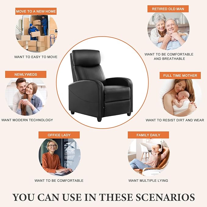 Sweetcrispy Massage Recliner Chair for Adults Adjustable Home Theater Seating with Lumbar Support for Living Room Modern Fabric Reclining Grey