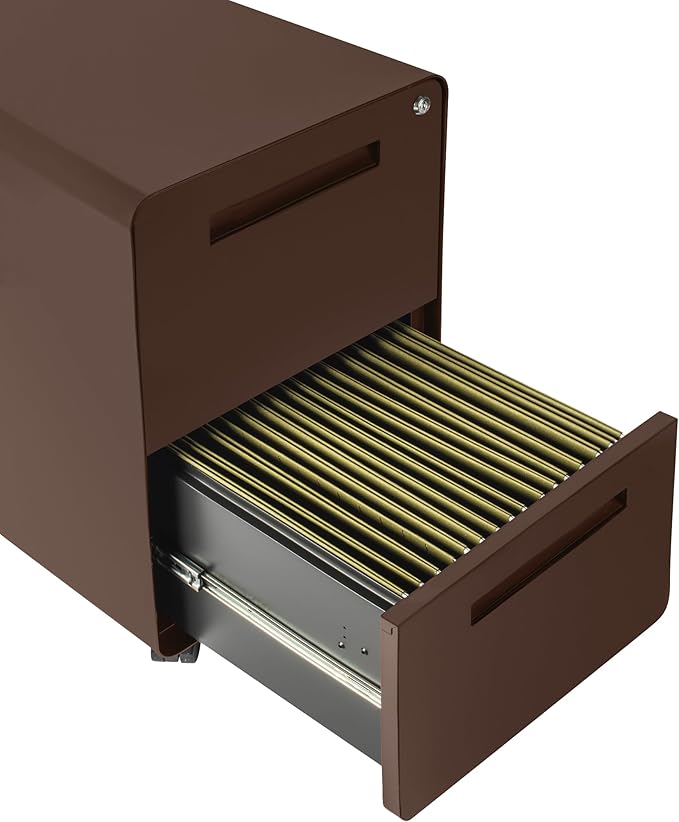 Laura Davidson Furniture Stockpile 2 Drawer Mobile File Cabinet with Lock - Under Desk Metal Filing Cabinet Legal/Letter File Folders Wheels and Stationary Feet Pre-Assembled Dark Brown