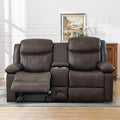 Manual Reclining Loveseat with Massage and Heat Double Recliner Sofa with Center Console Cup Holders &amp Storage for Living Room RV (Brown)