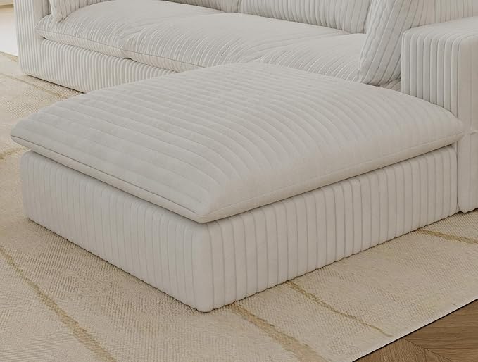 Plush Corduroy Cloud Modular Sectional Sofa Couches for Ottoman (White)
