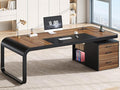 Itaar 70.9 Executive Desk Large Computer Desk with Drawers and Lateral File Cabinet Office Desk with Removable Shelves Business Furniture Desk Workstation for Home Office Walnut