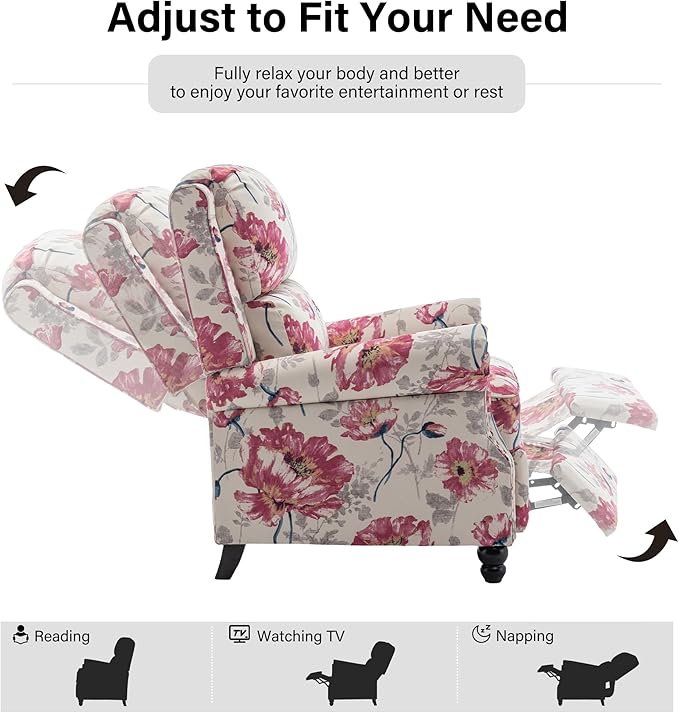 Recliner Chair Modern Pushback Armchair with Adjustable Backrest &amp Footrest for Bedroom Living Room (Pattern FloralSet of 2)