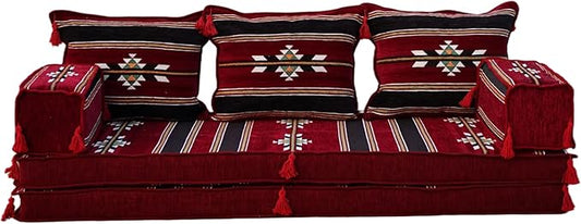 arabicsofa Maroon Turkish Low Floor Seating Sofa – Traditional Arabic Majlis Cushions