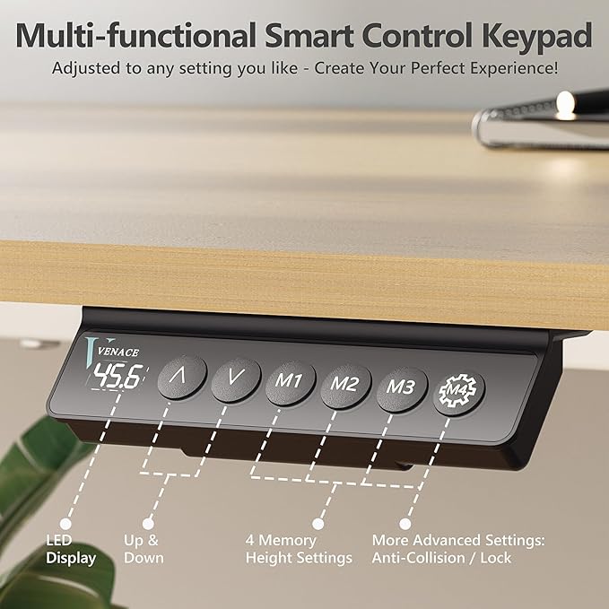 48 x 24 Inch Electric Standing Desk with 4 Wheels Height Adjustable Desk for Home Office Sit Stand Desk with 4 Memory Presets Headphone Hooks and Cable Clips Splice Board Oak