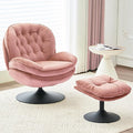 Velvet Swivel Accent Chair with Ottoman Set Modern Tufted Armchair with Footrest for Living Room Reading TV Chair for Adults Comfy Chaise Lounge Chairs with 360 Degree Swiveling for Bedroom Pink