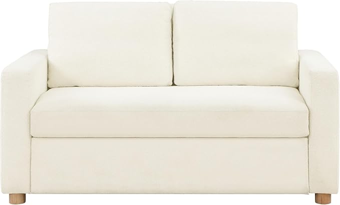 Serta Tulsa 66.1 Convertible Sleeper Loveseat Full Size Dreamcoil Comfort FingerGuard Pinch Point Protection Boucle Fabric Ivory