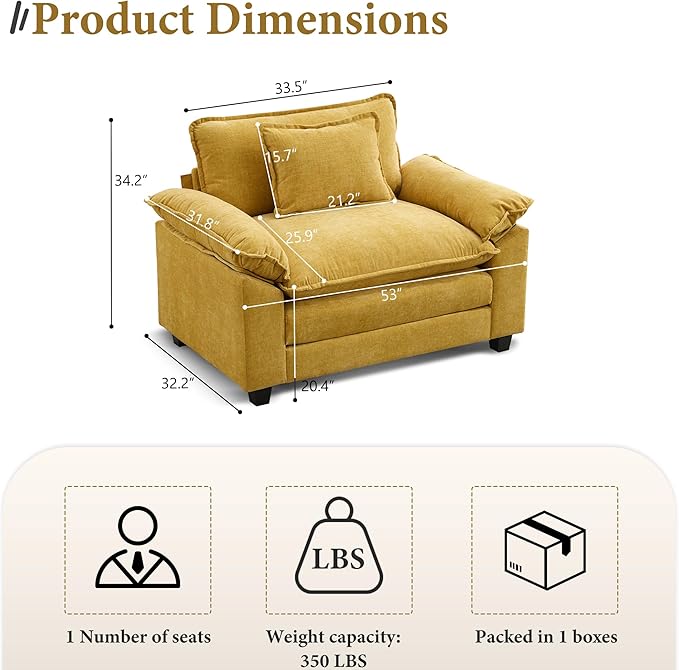 URRED Modular Sectional Sofa Comfy Cloud Couch Modern Chenille Sofa Sleeper Deep Seat Couches with Ottoman/Pillows for Living Room (Yellow 53'')