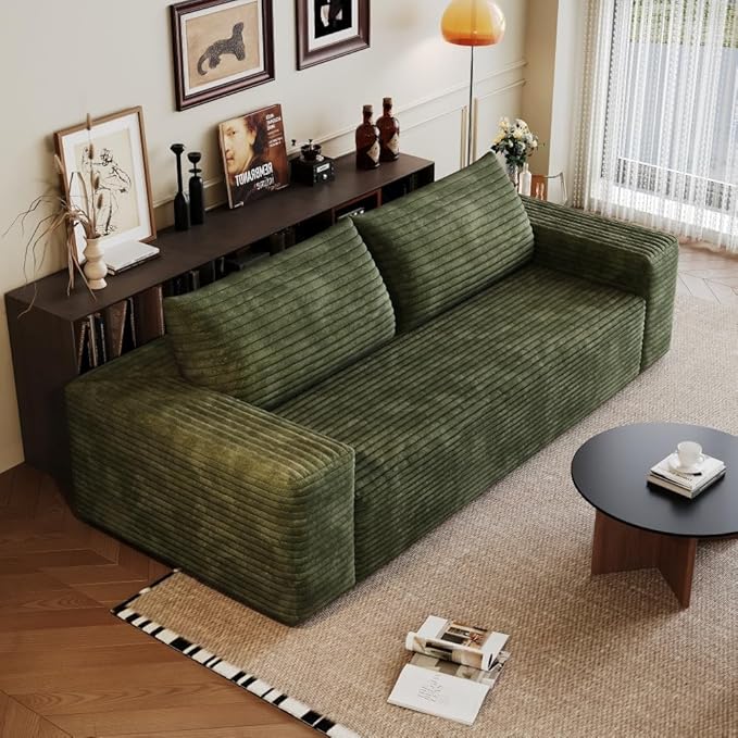71 3Setaser SofaCorduroy FabricDeep Seat CouchesComfy Loveseat SofaNo Assembly1pcs for Living Room BedroomConference RoomApartment (Green-71)