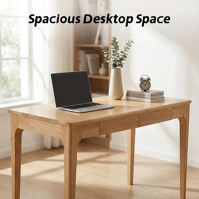 47 Solid Wood Writing Desk Small Computer Desk with Drawers Walnut Study Table with File Drawer Simple Office Desks with Storage for Home Office Bedroom Study Room (Natural)