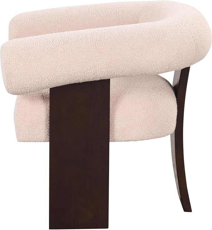 The Curved Wishbone Frame Accent Chair Teddy Velvet for Living Room Beige