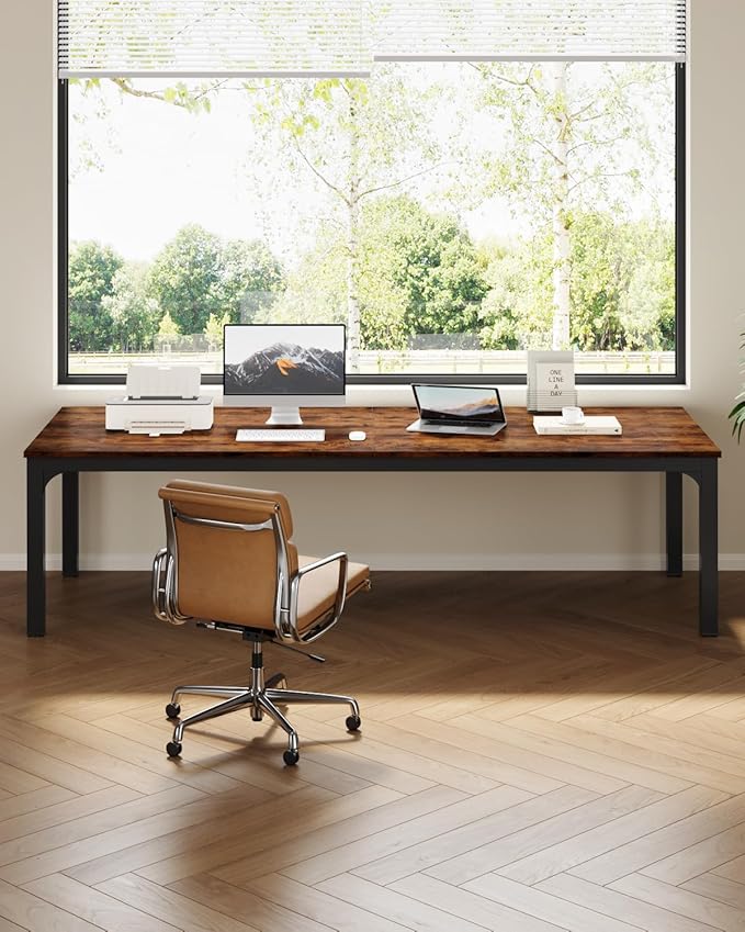 LITTLE TREE Two Person Desk 78.7 Inches Extra Long Computer Desk Wooden Large Office Desks with Strong Metal Legs Double Desk for 2 People Writing Study Table for Home Office Brown &amp Black