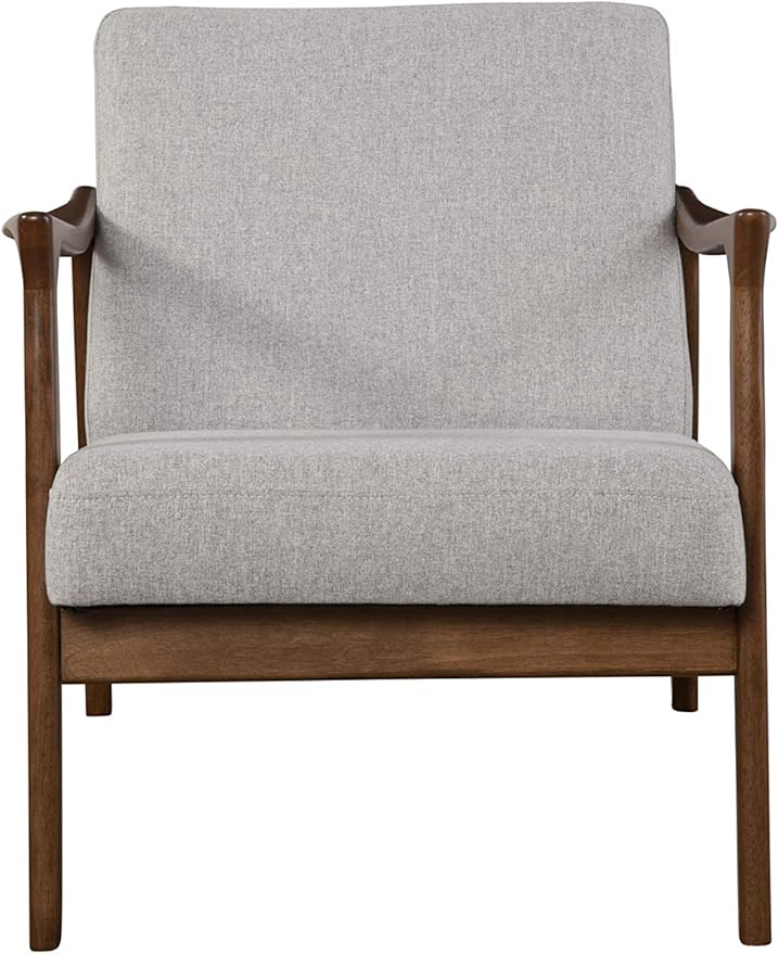 Alpine Furniture Zephyr Mid-Century Retro Accent Lounge Chair Wooden Arm Upholstered Back Living Room Furniture 33 W x 27.5 D x 29 H Walnut Finish/Pebble Upholstery