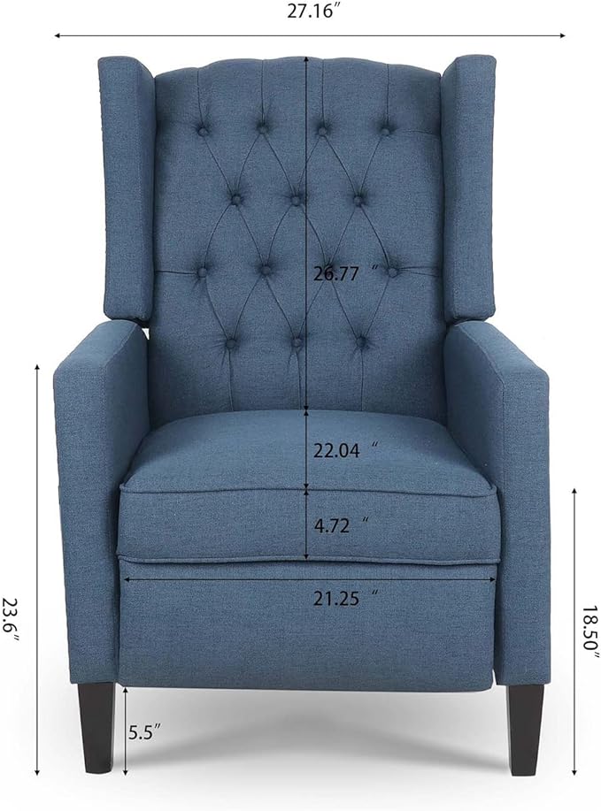 Fabric Wingback Recliner Chair for Adults Blue Accent Chair Living Room Upholstered Mid-Century Modern Recliner Tufted Armchair Reclining Reading Arm Chair 27 Wide
