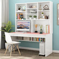 Computer Desk with Bookshelf for Small Space Wood Writing Table/Workstation Teens Student Study Table Home Office Desk Computer Desk with Hutch(39 Inch Pink)