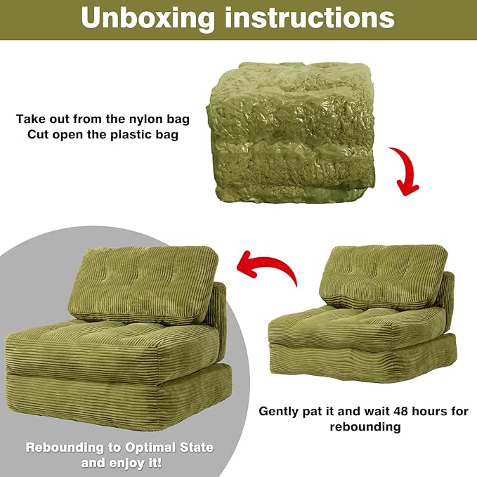Art3d Folding Sofa Bed Convertible Sleeper Sofa Bed with Pilow &amp Back Support 3 in 1 Long Futon Boneless Couch Comfy Floor Couch for Living Room Bedroom Grass Green