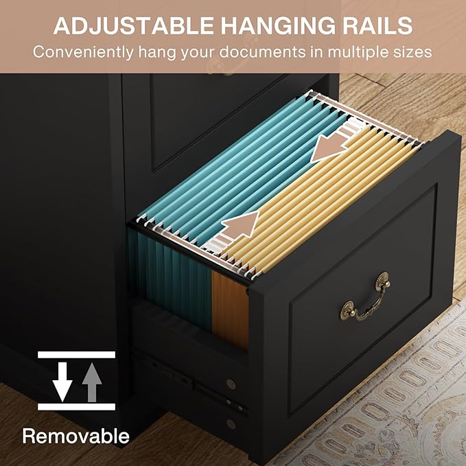Tribesigns 4-Drawer File Filing Cabinet Vertical File Cabinet Office Wood Filing Cabinet for A4 / Letter Size Narrow Tall File Storage for Home Office Black