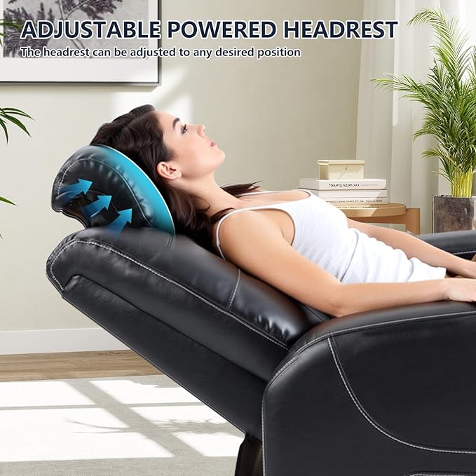 CANMOV Electric Power Recliner Chair Set of 2 with USB/Type-C Ports and Ambient LightingBreathable Faux Leather Home Theater Seating with Adjustable HeadrestCup HoldersHidden Arm StorageBlack