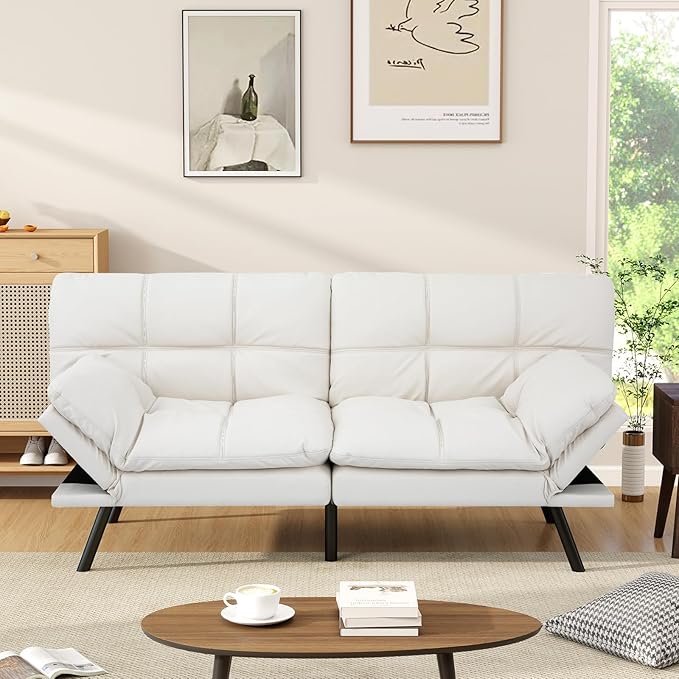Futon Sofa Bed Convertible Memory Foam Foldable Couch Modern Sleeper Loveseat with Adjustable Armrests&ampBackrests for Small Spaces Office Studio Apartment Dorm Bonus Room
