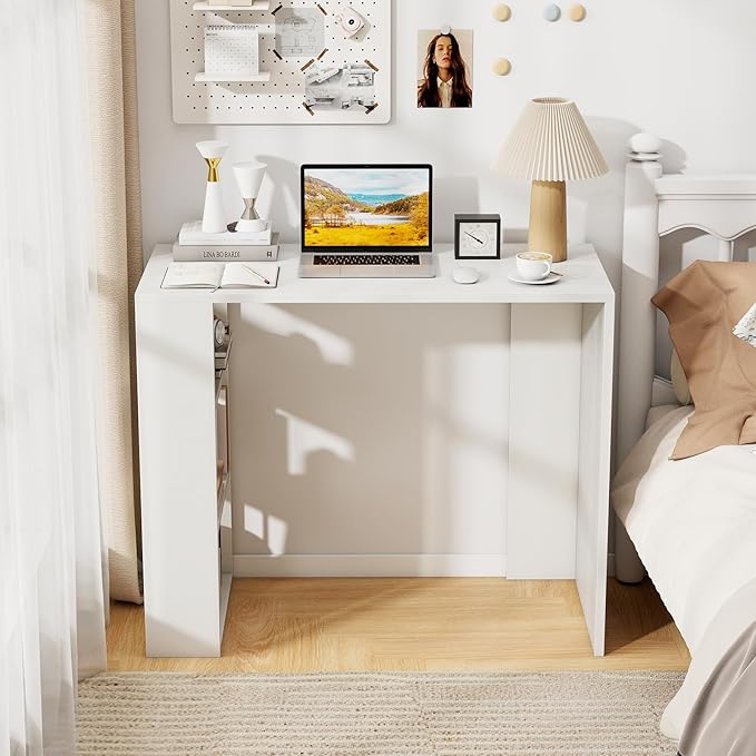Tangkula Small Computer Desk 36 Inch Home Office Desk with Bookshelf Student Teen Study Writing Desk Modern Simple Laptop Workstation Vanity Table for Small Space (White)