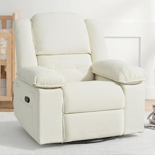 Softa Swivel Rocker Recliner for Adults Manual Reclining Chair with Massage &amp Heat Side Pocket Compact Nursery Glider Recliner for Living Room Bedroom or Apartment Beige