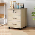 3 Drawer Mobile File Cabinet Under Desk Storage Organizer with Lock Wooden 14.5'' Extended Desktop Small Rolling Filing Cabinet for Home Office Makeup Organization Letters/A4(Light Wood)