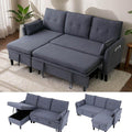 78 L-Shaped Sleeper Sofa Bed Couch 3-Seater Reversible Pull Out Couch Bed with Storage Chaise Lounge Cotton-Linen Pullout Sofabed Sectional Couches for Living Room Apartment Dark Grey