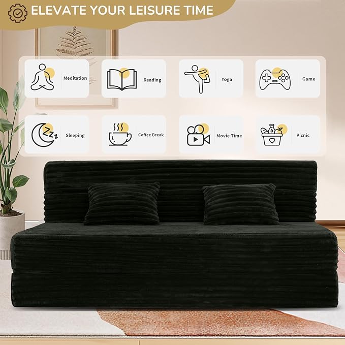 Folding Sofa Bed Queen Size Convertible Sleeper Chair Loveseat with Pillow Futon Chair Sofa Bed Fold Out Floor Couch Foldable Mattress for Living Bedroom Guest Room Dorm Charcoal Moss Grey