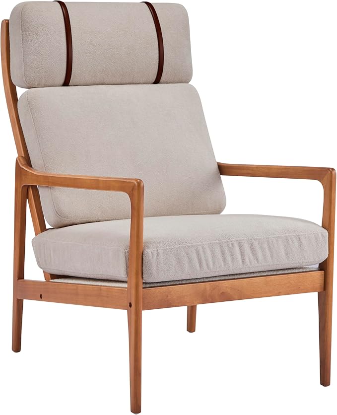 Christopher Knight Home Nadine Upholstered Accent Chair Wooden Club Chair Cushions Support Armchair Comfy Lounge Single Reading Sofa Solid Wood Frame Armchair for Living Room Home Light Gray